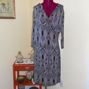 NWT Coldwater Creek 12 Black/White Patterned Faux Wrap Dress